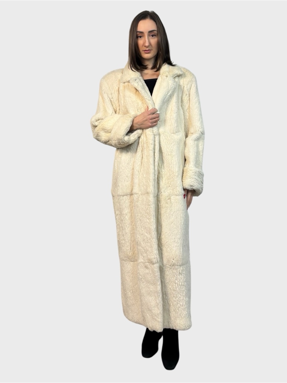 Women's Ivory Long Rex Rabbit Fur Coat - Classic Winter Wrap